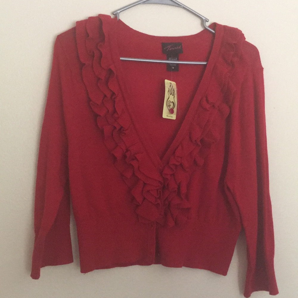 Torrid Crop Cardigan Red Ruffle